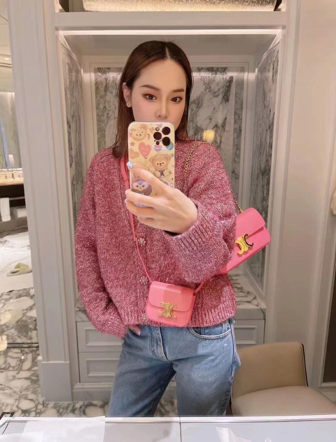 [CELINE-셀린느] 셀린느 샤이니 카프스킨 미니 트리옹프 백 플라밍고