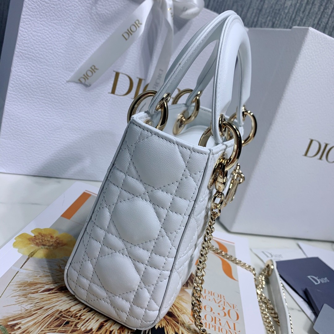 디올 레이디백 미니 램스킨 금장 (화이트)