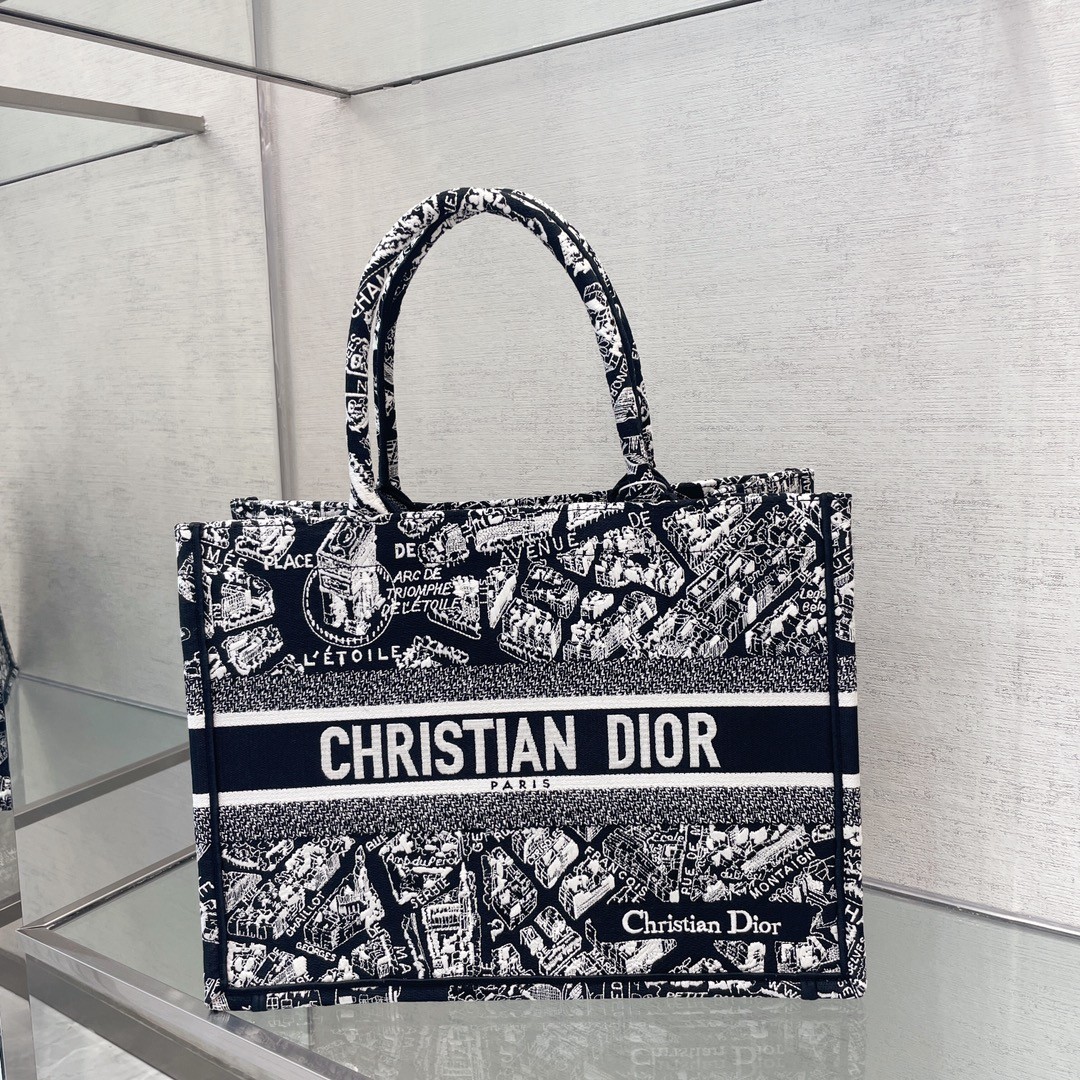 디올 북토트 미듐 플랑드르 파리스 패턴 (네이비)