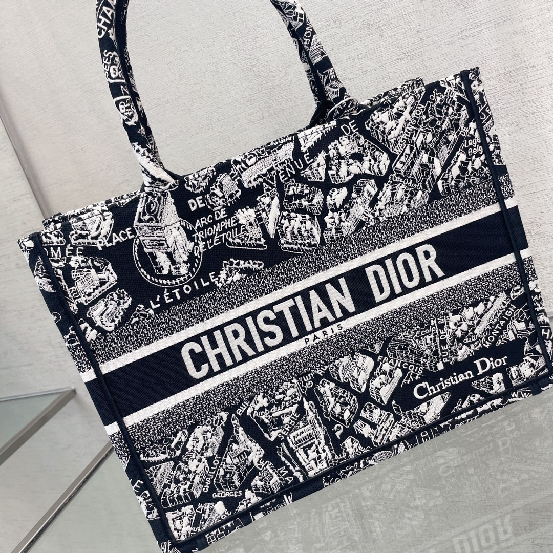 디올 북토트 미듐 플랑드르 파리스 패턴 (네이비)