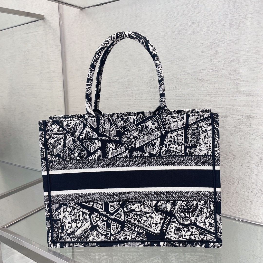 디올 북토트 미듐 플랑드르 파리스 패턴 (네이비)