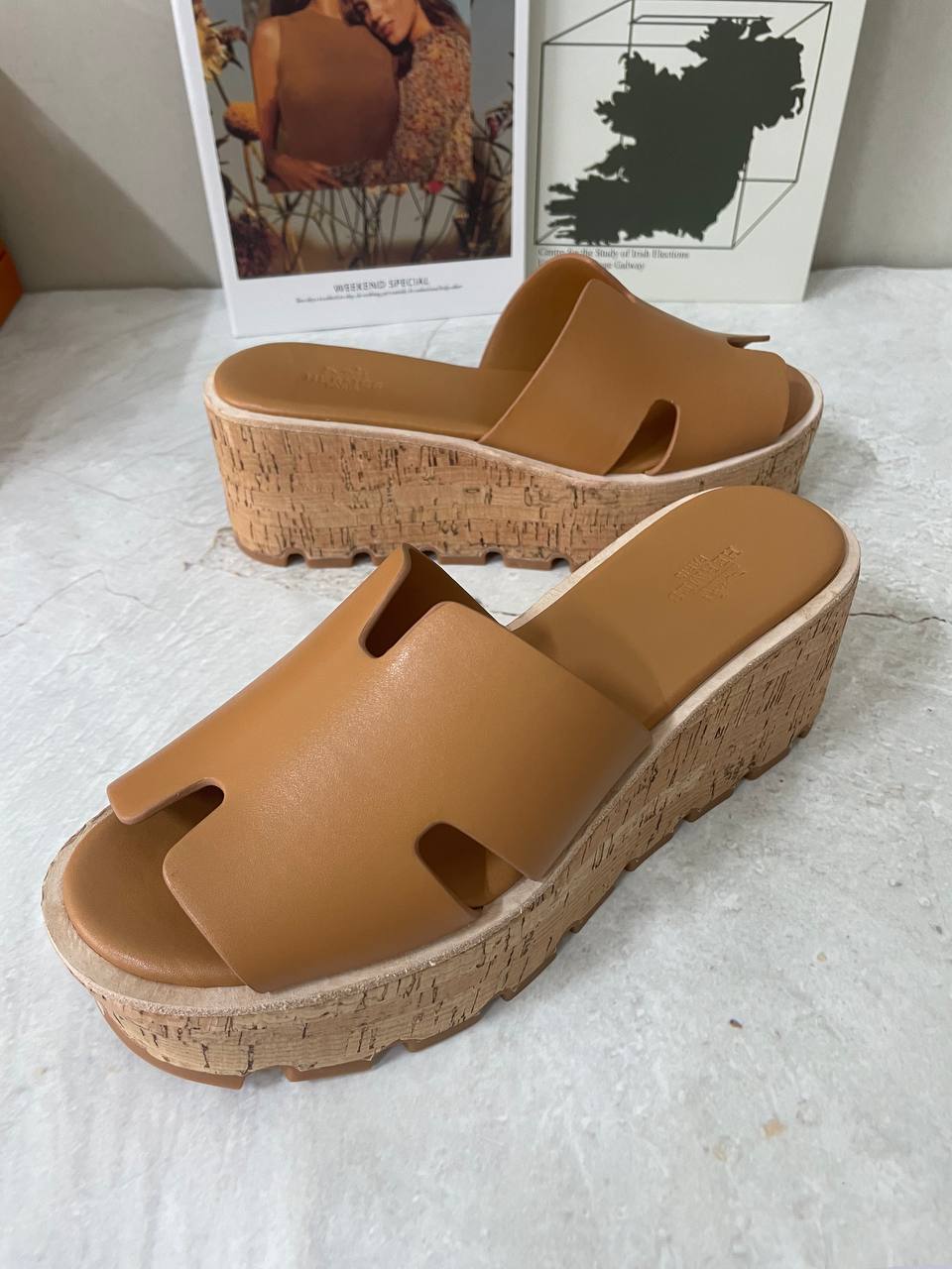 에르메스 이지 웨지 뮬 슬리퍼 샌들 브라운