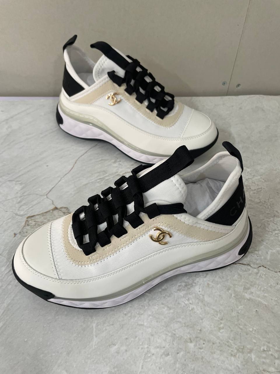 샤넬 운동화 믹스드파이버 스니커즈 화이트 금장