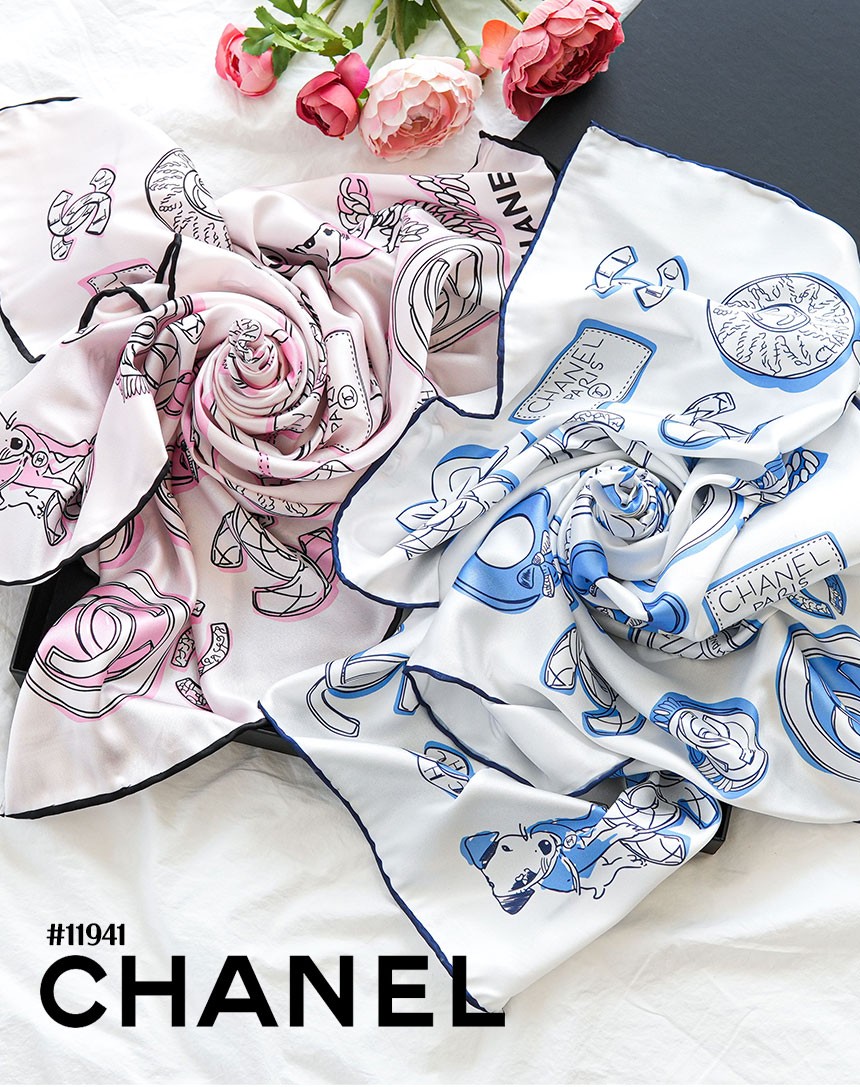 [CHANEL] 샤넬 23SS 달마시안 강아지 CC 로고 스퀘어 실크 스카프