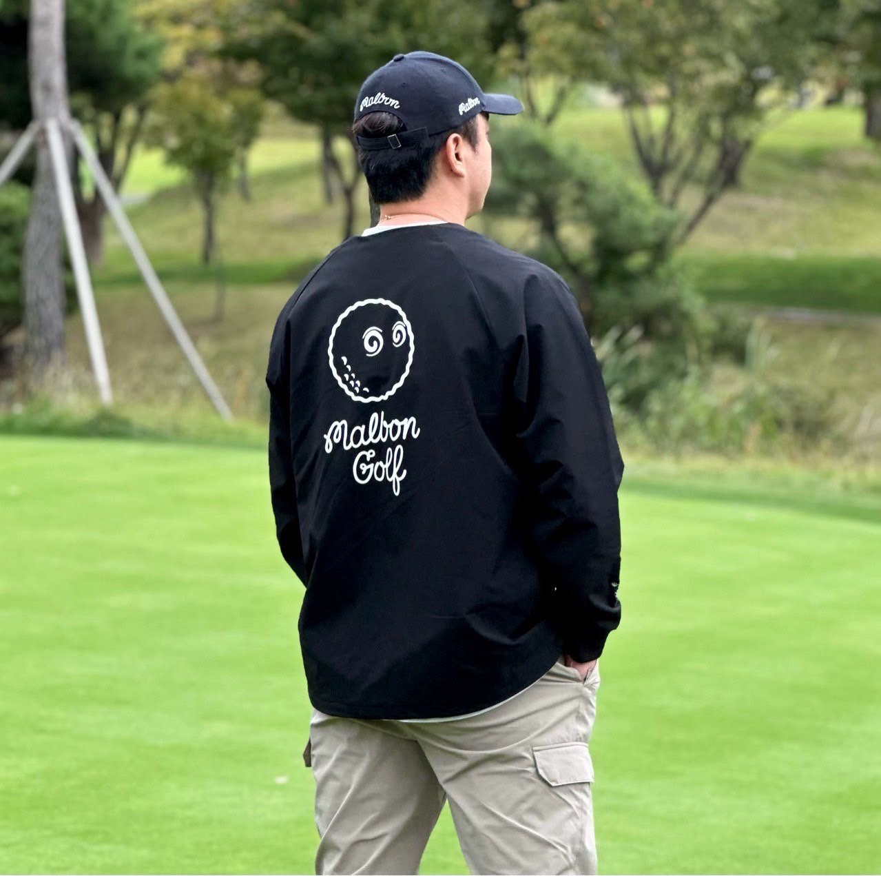 [ MALBON ] 말본 오버핏 볼 스크립트 맨투맨