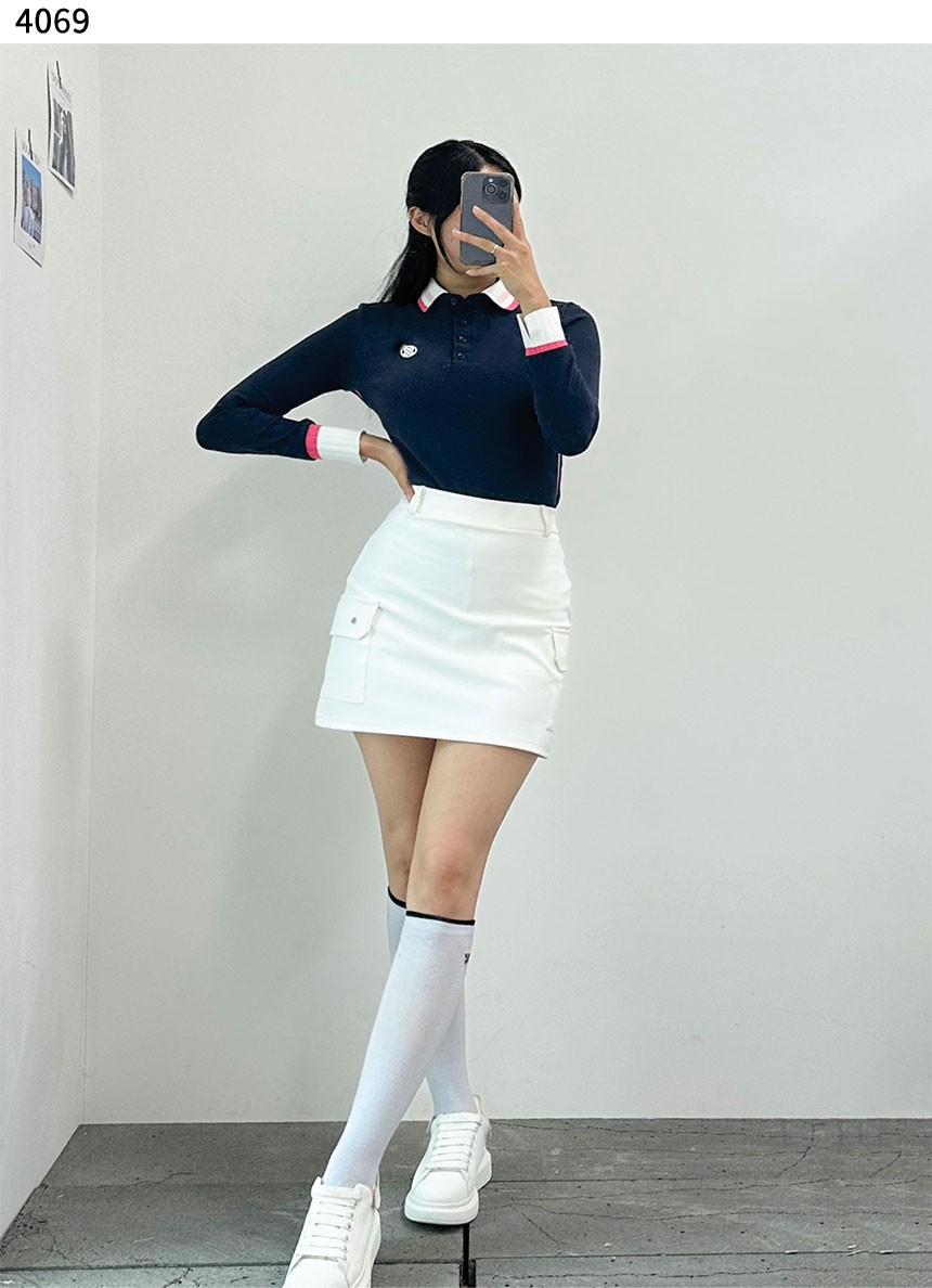 [GFORE] 배색 허리 라인 가슴로고 여성 카라티