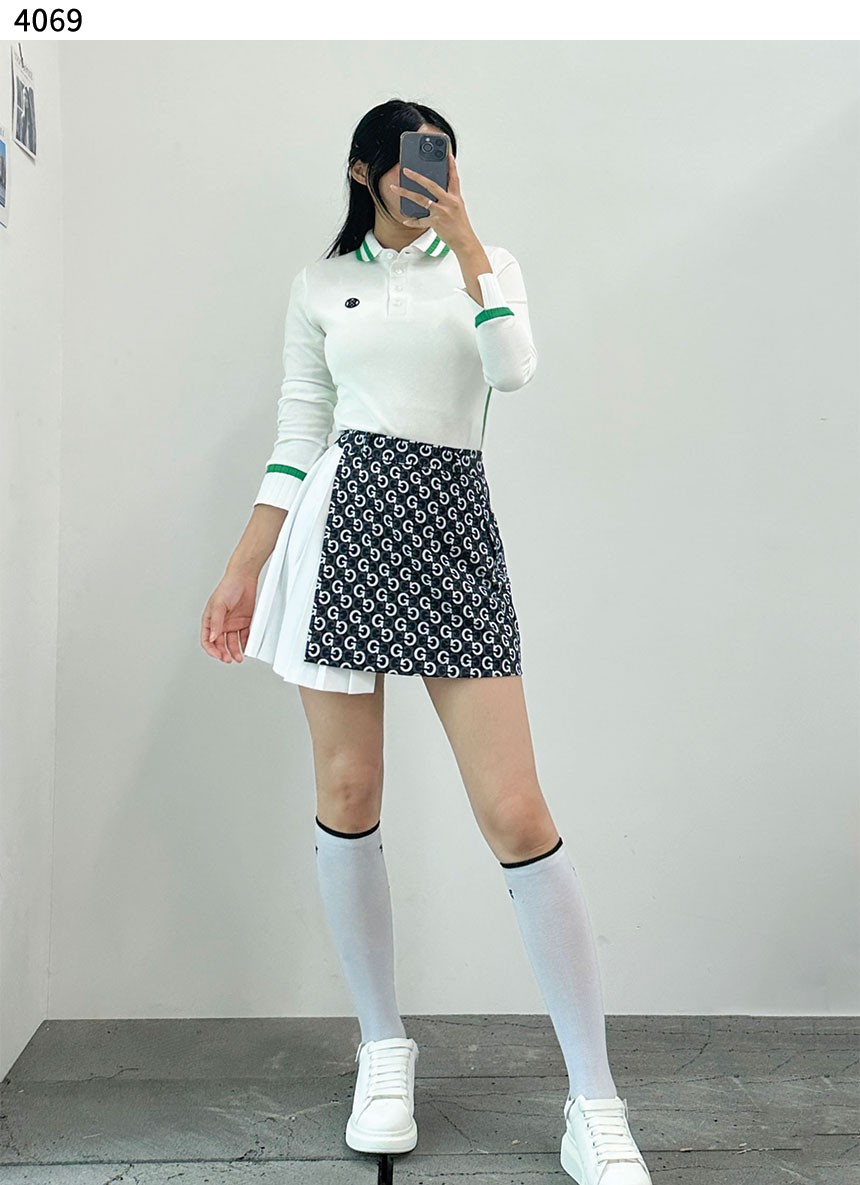 [GFORE] 배색 허리 라인 가슴로고 여성 카라티