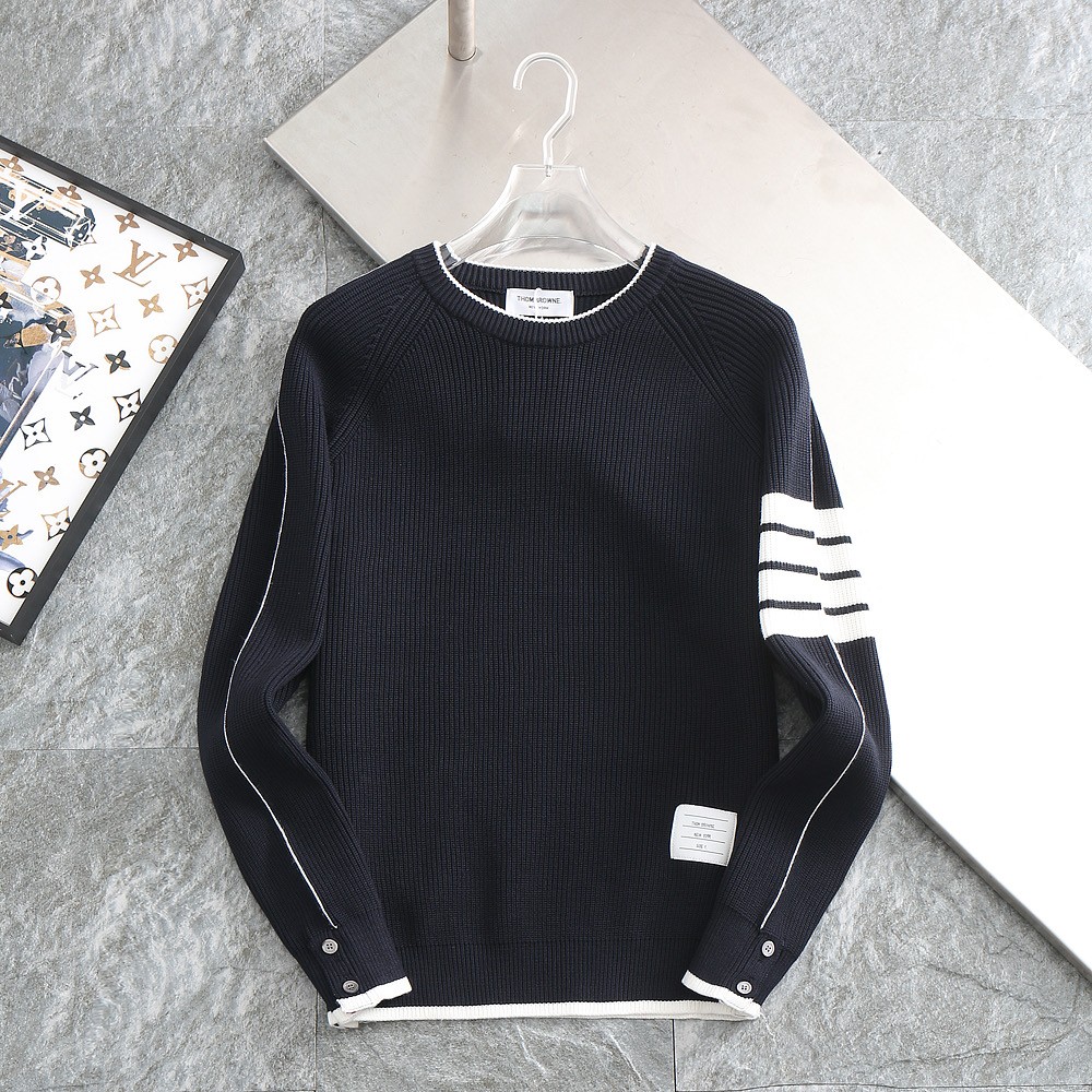 톰브라운 신상 사선 넥배색 양모 라운드