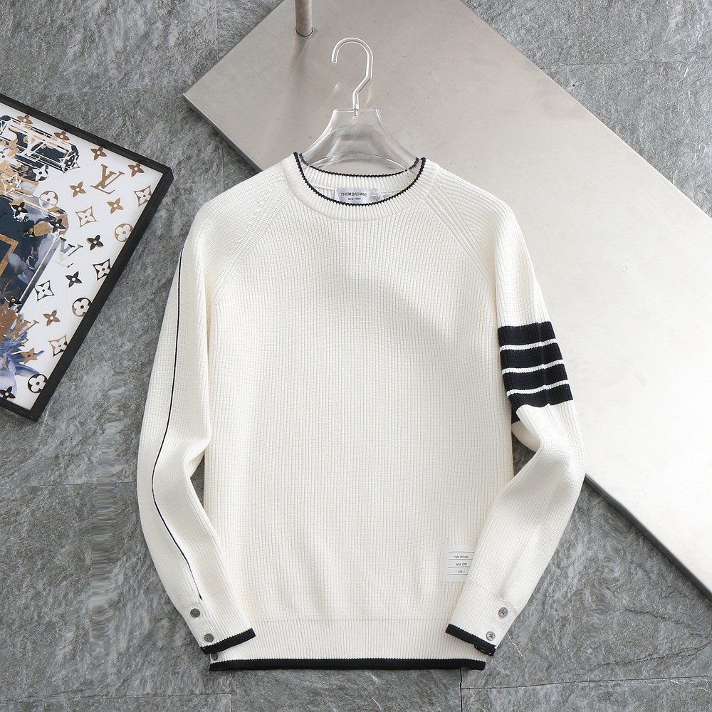 톰브라운 신상 사선 넥배색 양모 라운드