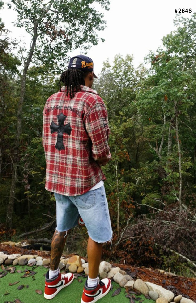 [Chrome Hearts] 크롬하츠 크로스 세메터리 레더패치 체크 셔츠