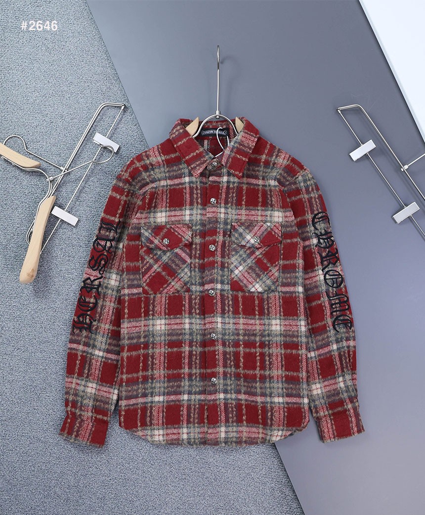 [Chrome Hearts] 크롬하츠 크로스 세메터리 레더패치 체크 셔츠