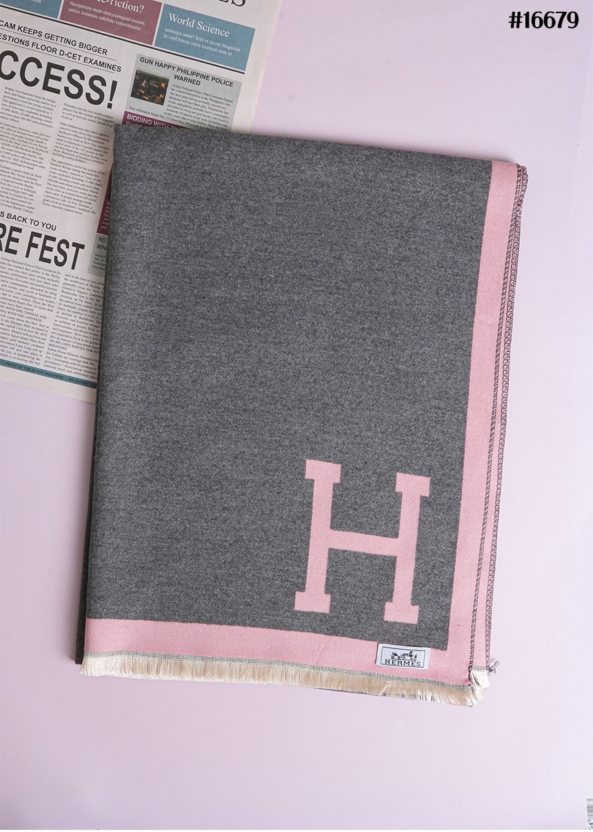 에르메스 H 울 자카드 프린지 판쵸 머플러