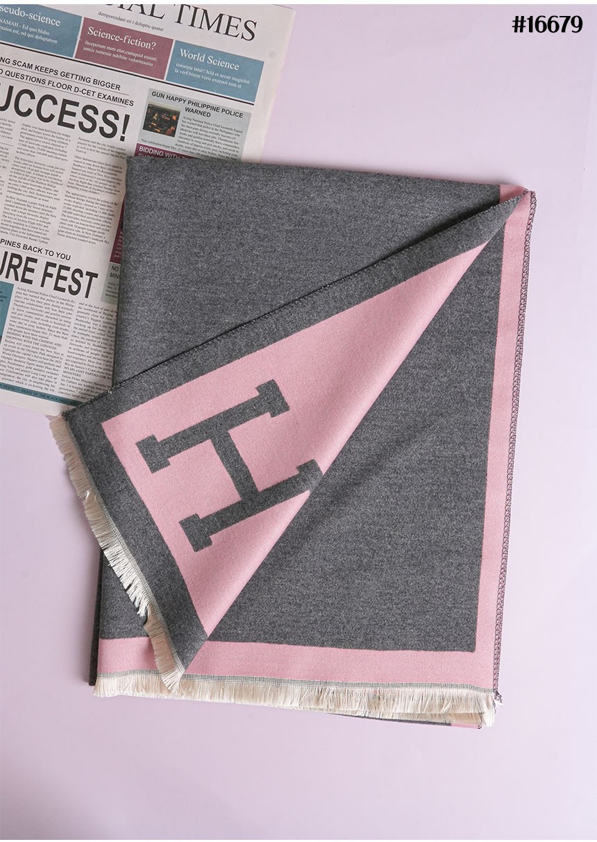 에르메스 H 울 자카드 프린지 판쵸 머플러