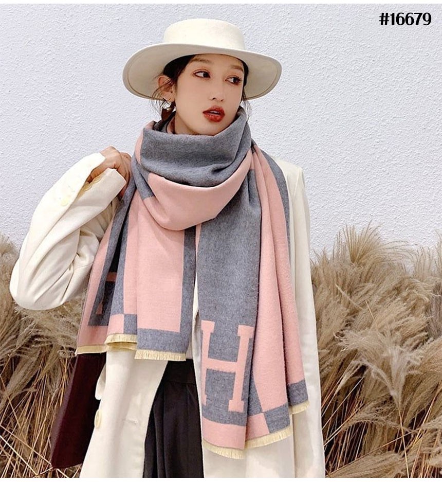 에르메스 H 울 자카드 프린지 판쵸 머플러