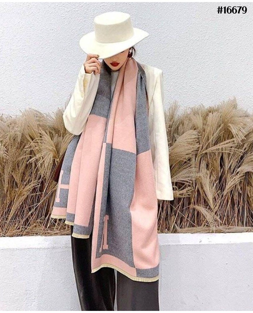 에르메스 H 울 자카드 프린지 판쵸 머플러