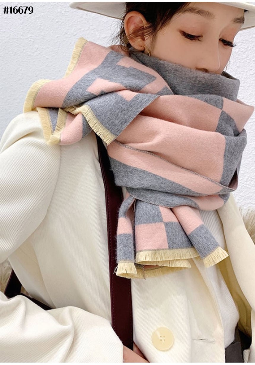 에르메스 H 울 자카드 프린지 판쵸 머플러