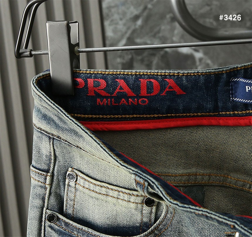 [PRADA] 프라다 엠보 이니셜로고 워싱 데님 팬츠