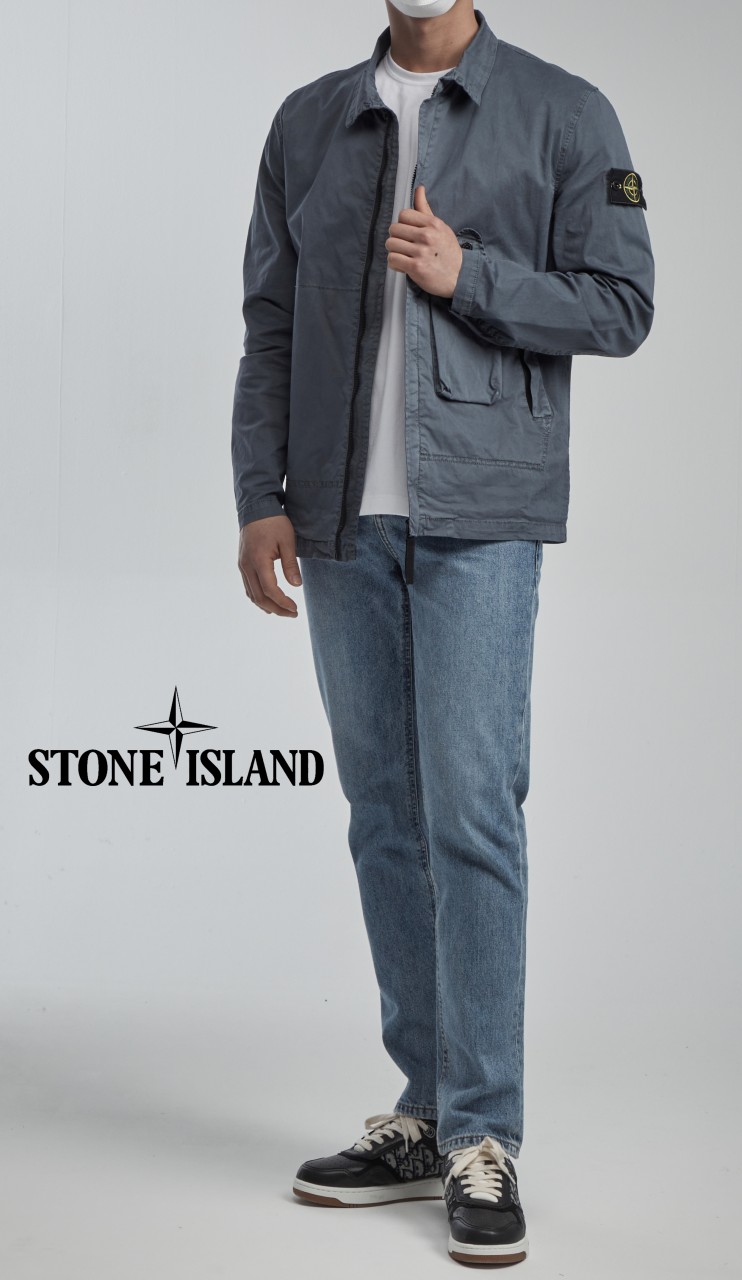 스톤아일랜드 STRETCH COTTON 벨로즈포켓ZIP 오버셔츠