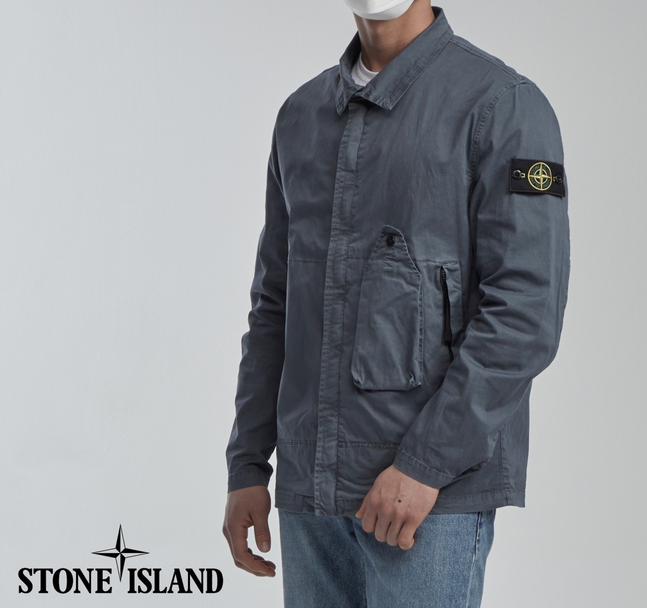 스톤아일랜드 STRETCH COTTON 벨로즈포켓ZIP 오버셔츠