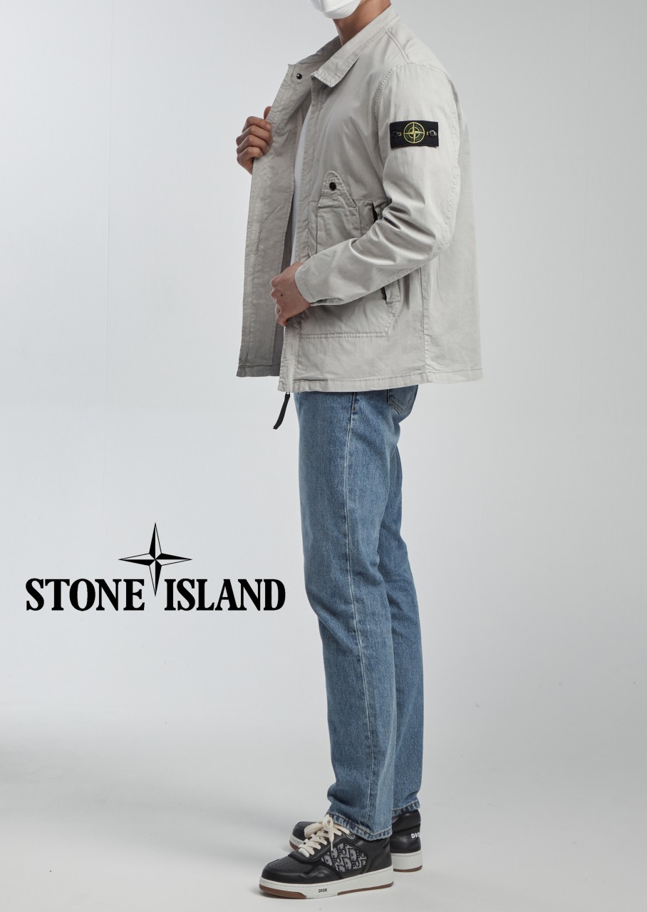 스톤아일랜드 STRETCH COTTON 벨로즈포켓ZIP 오버셔츠